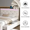 Lit coffre avec 4 tiroirs, LED multicolores et port USB, 140x190 cm, Velours blanc cassé design moderne