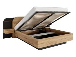 Lit coffre avec chevets 160 x 200 cm - Avec LEDs - Coloris : Naturel et noir - JUVISIA