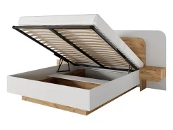 Lit coffre avec chevets 160 x 200 cm - Avec LEDs - Coloris : Naturel et blanc - DESADO