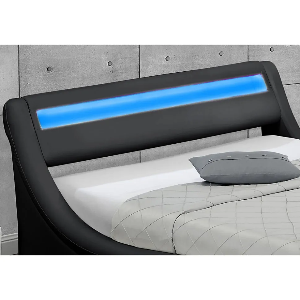 Lit coffre avec LED 140 x 190 cm noir - PORTLAND