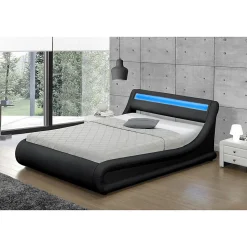 Lit coffre avec LED 140 x 190 cm noir - PORTLAND