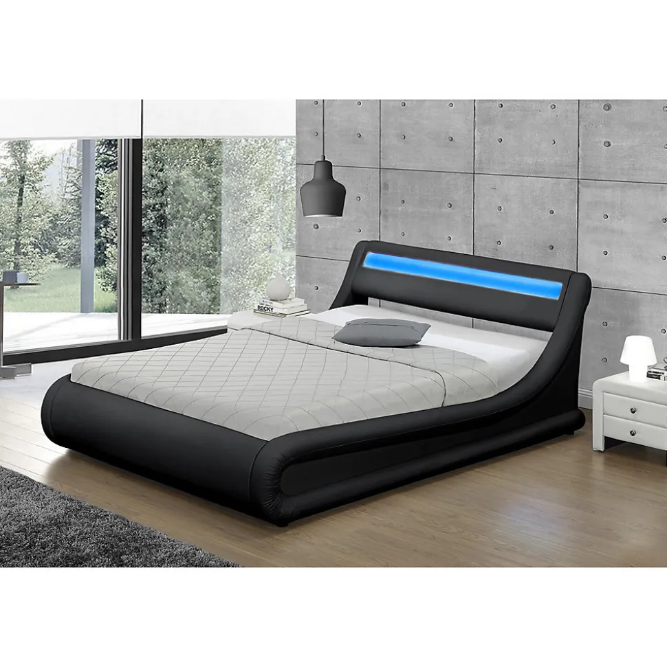 Lit coffre avec LED 140 x 190 cm noir - PORTLAND