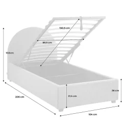Lit coffre avec sommier à lattes et tête de lit. finition bouclette. nude. L 206 x P 104 x H 102cm