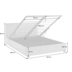 Lit coffre avec sommier à lattes et tête de lit. finition velours côtelé gris. L 202 x P 148 x H 86cm