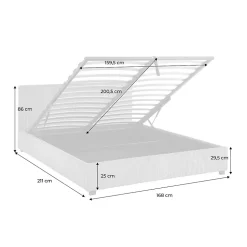 Lit coffre avec sommier à lattes et tête de lit. finition velours côtelé blanc. L 211 x P 168 x H 86cm