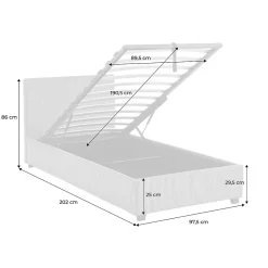 Lit coffre avec sommier à lattes et tête de lit. finition velours côtelé rose. L 202 x P 97.5 x H 86cm