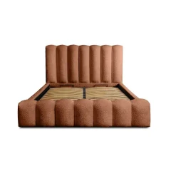 Lit coffre BADJA Tissu bouclé Terracota 140x200 cm Sommier relevable Design haut de gamme
