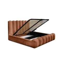 Lit coffre BADJA Tissu bouclé Terracota 140x200 cm Sommier relevable Design haut de gamme