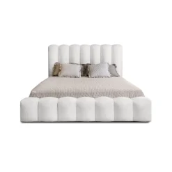 Lit coffre BADJA Tissu bouclé Perle de lin 180x200 cm Sommier relevable Design haut de gamme
