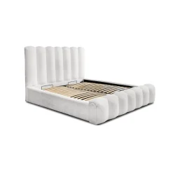 Lit coffre BADJA Tissu bouclé Perle de lin 180x200 cm Sommier relevable Design haut de gamme