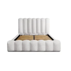 Lit coffre BADJA Tissu bouclé Perle de lin 180x200 cm Sommier relevable Design haut de gamme