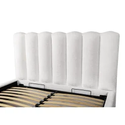 Lit coffre BADJA Tissu bouclé Perle de lin 180x200 cm Sommier relevable Design haut de gamme