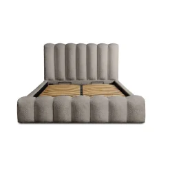 Lit coffre BADJA Tissu bouclé Taupe cendré 140x200 cm Sommier relevable Design haut de gamme