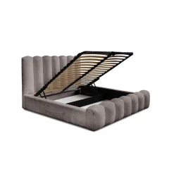 Lit coffre BADJA Tissu bouclé Taupe cendré 140x200 cm Sommier relevable Design haut de gamme