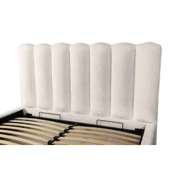 Lit coffre BADJA Tissu bouclé Ivoire rosé 180x200 cm Sommier relevable Design haut de gamme