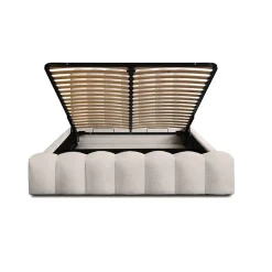 Lit coffre BADJA Tissu bouclé Ivoire rosé 180x200 cm Sommier relevable Design haut de gamme