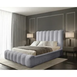 Lit coffre BADJA Tissu bouclé Perle daube 140x200 cm Sommier relevable Design haut de gamme