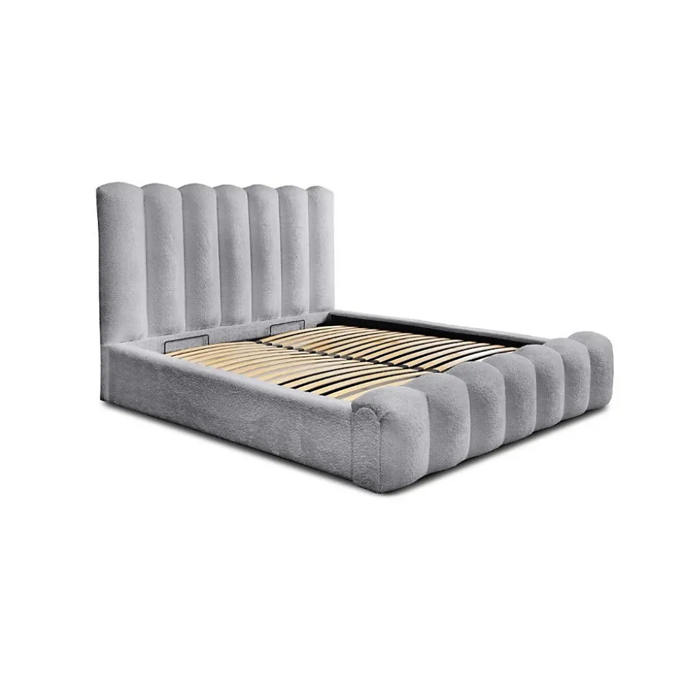 Lit coffre BADJA Tissu bouclé Perle daube 140x200 cm Sommier relevable Design haut de gamme