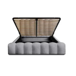 Lit coffre BADJA Tissu bouclé Perle daube 140x200 cm Sommier relevable Design haut de gamme