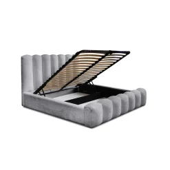 Lit coffre BADJA Tissu bouclé Perle daube 140x200 cm Sommier relevable Design haut de gamme