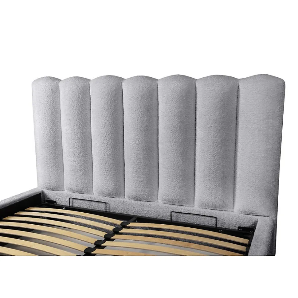 Lit coffre BADJA Tissu bouclé Perle daube 140x200 cm Sommier relevable Design haut de gamme