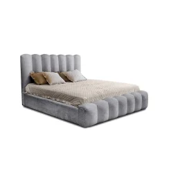 Lit coffre BADJA Tissu bouclé Perle daube 140x200 cm Sommier relevable Design haut de gamme