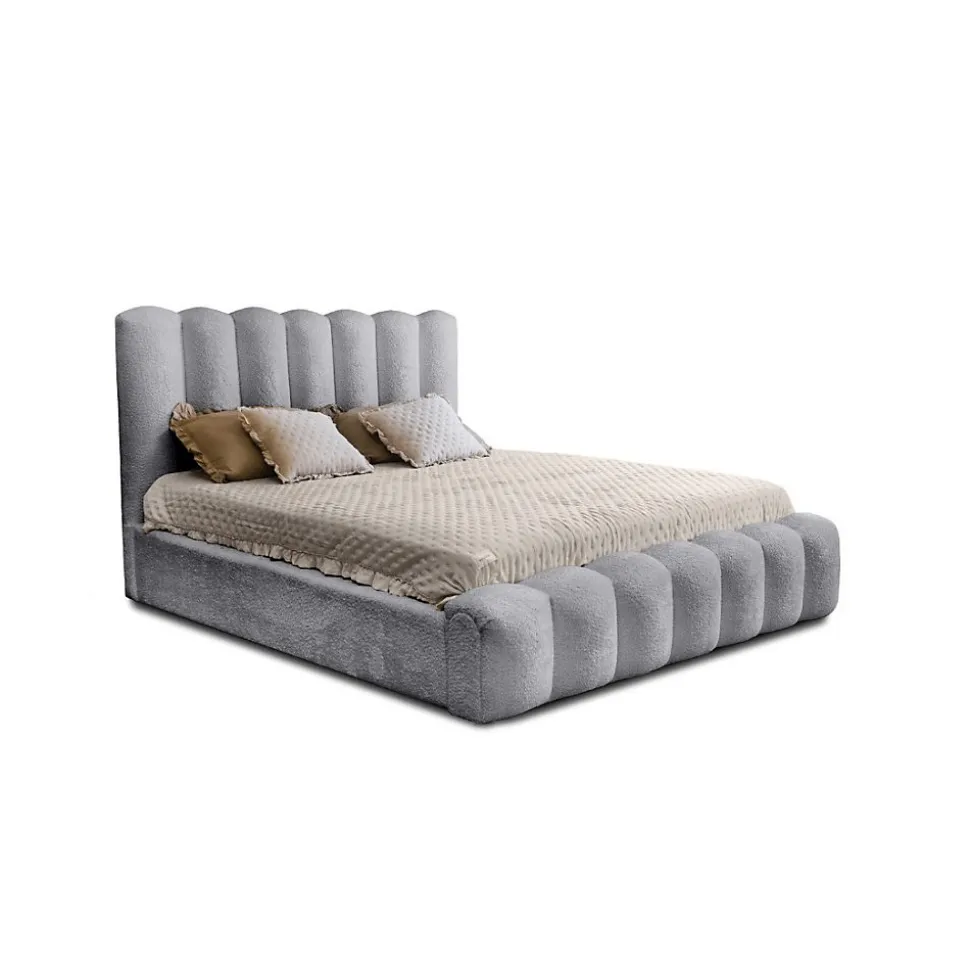 Lit coffre BADJA Tissu bouclé Perle daube 140x200 cm Sommier relevable Design haut de gamme