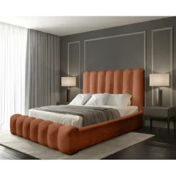 Lit coffre BADJA Tissu bouclé Terracota 180x200 cm Sommier relevable Design haut de gamme