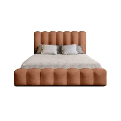 Lit coffre BADJA Tissu bouclé Terracota 180x200 cm Sommier relevable Design haut de gamme