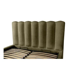 Lit coffre BADJA Tissu bouclé Sauge sèchée 180x200 cm Sommier relevable Design haut de gamme