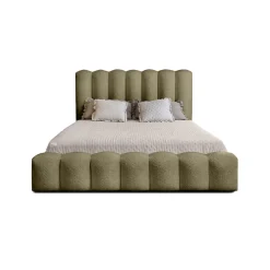 Lit coffre BADJA Tissu bouclé Sauge sèchée 180x200 cm Sommier relevable Design haut de gamme