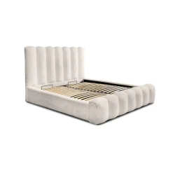 Lit coffre BADJA Tissu bouclé Ivoire rosé 140x200 cm Sommier relevable Design haut de gamme