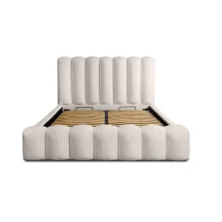 Lit coffre BADJA Tissu bouclé Ivoire rosé 140x200 cm Sommier relevable Design haut de gamme