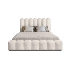 Lit coffre BADJA Tissu bouclé Ivoire rosé 140x200 cm Sommier relevable Design haut de gamme