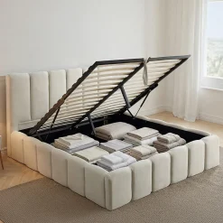 Lit coffre beige Madeleine 180x200 cm