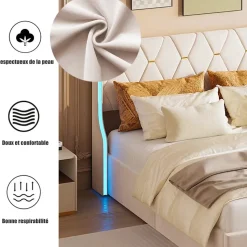 Lit Coffre beige 160x200 cm, Lit Double avec Rangement, Lits pour Adulte Coffre,avec LED Tete de lit Tissu Velours
