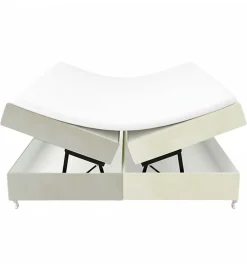 Lit Coffre Bicolore 160x200 cm Velours Alcantara beige et sable avec Matelas et Rangement Integre