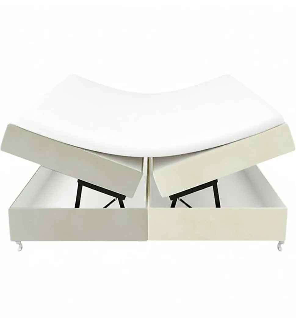 Lit Coffre Bicolore 160x200 cm Velours Alcantara beige et sable avec Matelas et Rangement Integre