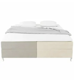 Lit Coffre Bicolore 160x200 cm Velours Alcantara beige et sable avec Matelas et Rangement Integre