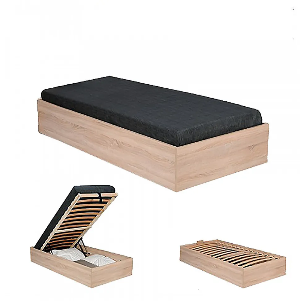 Lit coffre BILBAO 90x200 cm + sommier / Décor chêne blanchi