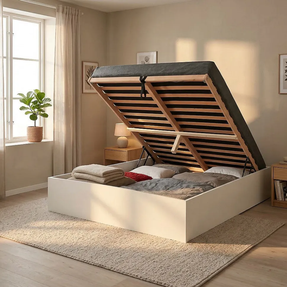 Lit coffre BILBAO 140x190 cm + sommier / blanc