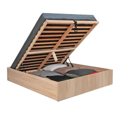 Lit coffre BILBAO 140x200 cm + sommier / Décor chêne blanchi