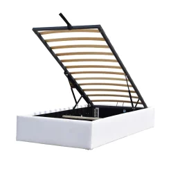 Lit coffre blanc 90x200 cm - 12 lattes - montage rapide - - design moderne - confort optimal