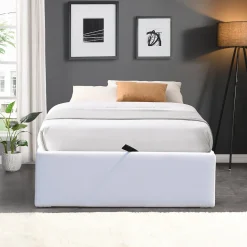 Lit coffre blanc 90x200 cm - 12 lattes - montage rapide - - design moderne - confort optimal