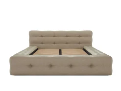Lit coffre capitonné 140 x 190 cm - Tissu chiné - Beige + Matelas - LERUCO
