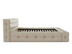 Lit coffre capitonné 140 x 190 cm - Tissu chiné - Beige + Matelas - LERUCO