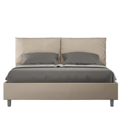 Lit coffre capitonné simili cuir gris tourterelle Antea 160x200