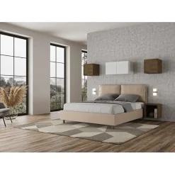 Lit coffre capitonné simili cuir gris tourterelle Antea 160x200