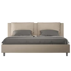 Lit coffre capitonné simili cuir gris tourterelle Antea 180x200