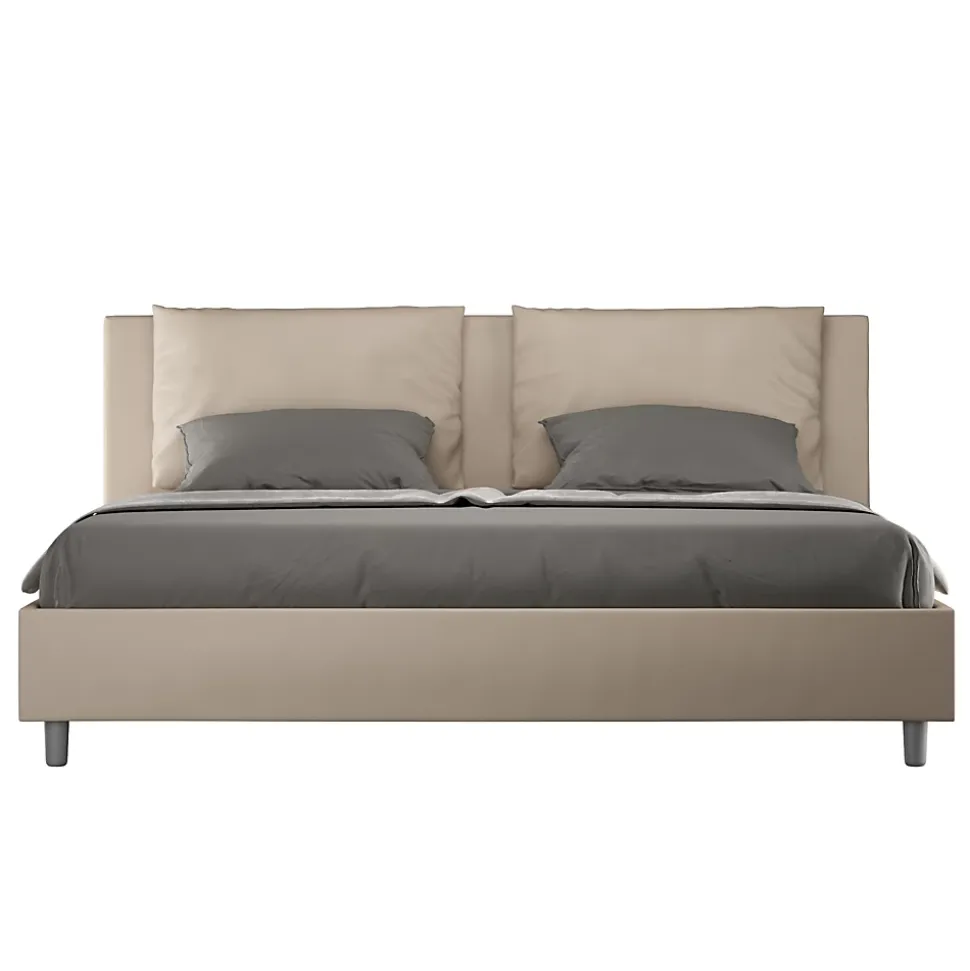 Lit coffre capitonné simili cuir gris tourterelle Antea 180x200